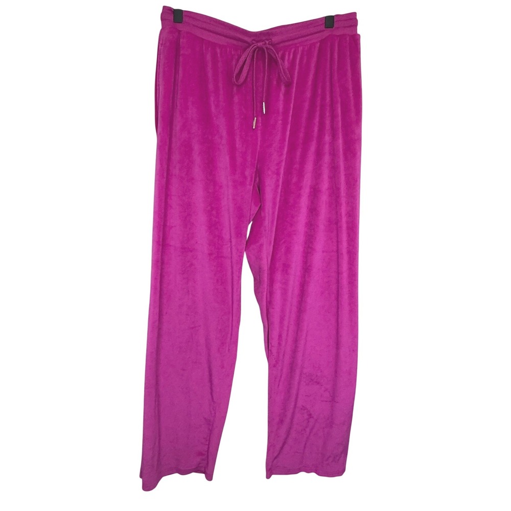 Juicy Couture Magenta Pink Velour Rhinestone Logo Wide‎ Leg Sleepwear Pants XL